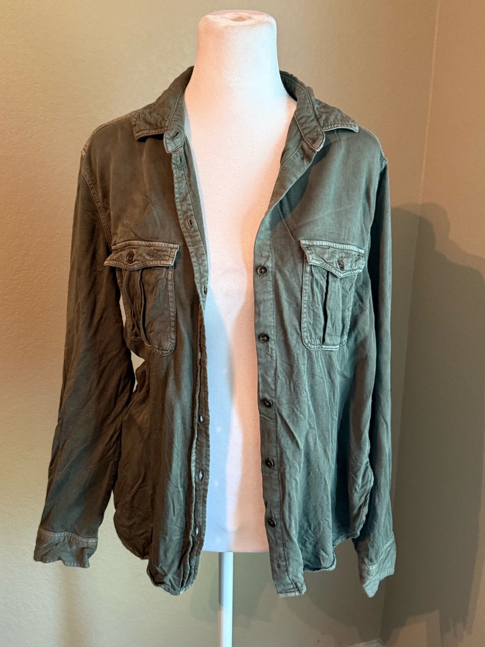 American eagle Olive Green Button-Up Utility Jacket Shirt